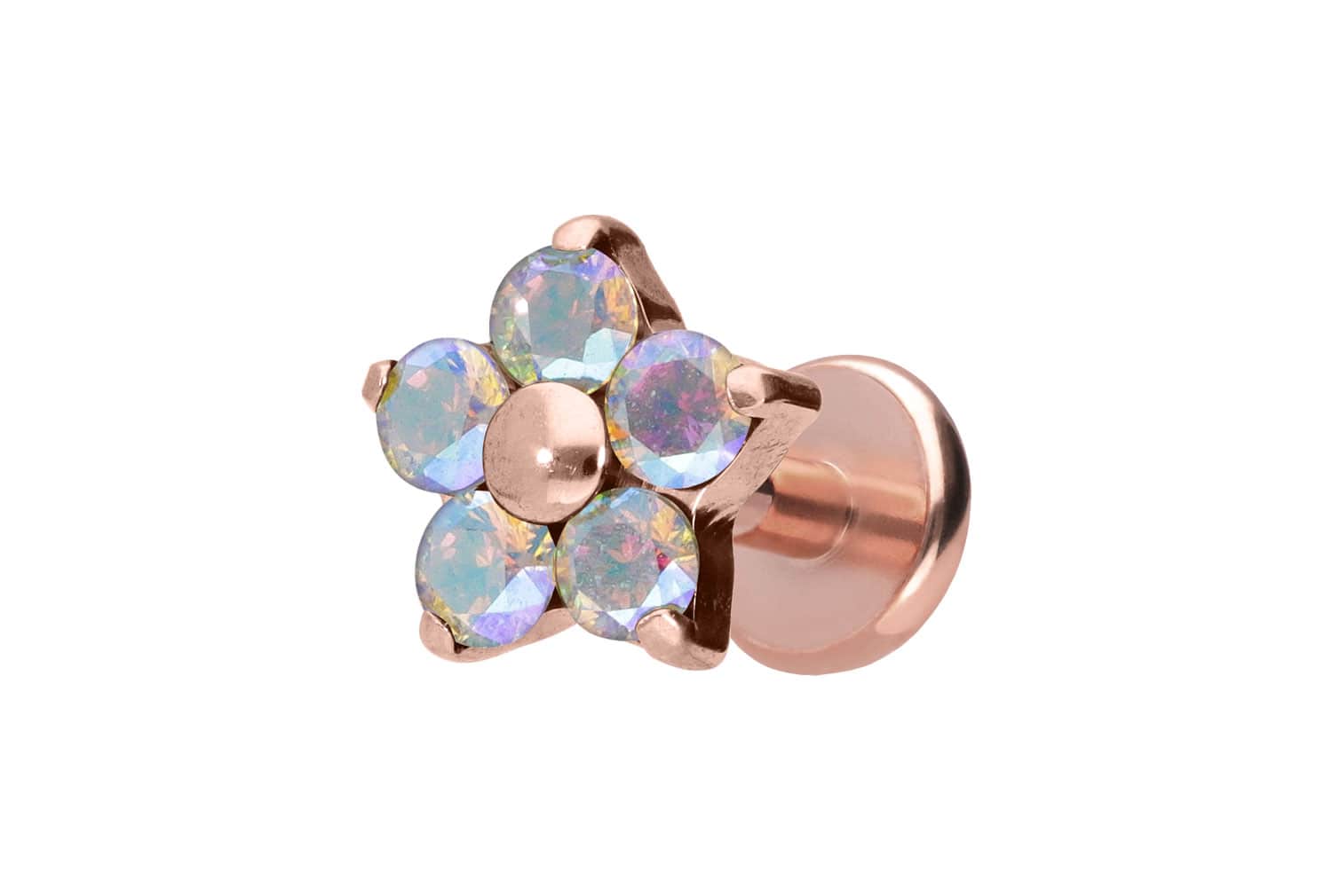 Titan Labret Piercing mit Push Fit KRISTALLBLUME